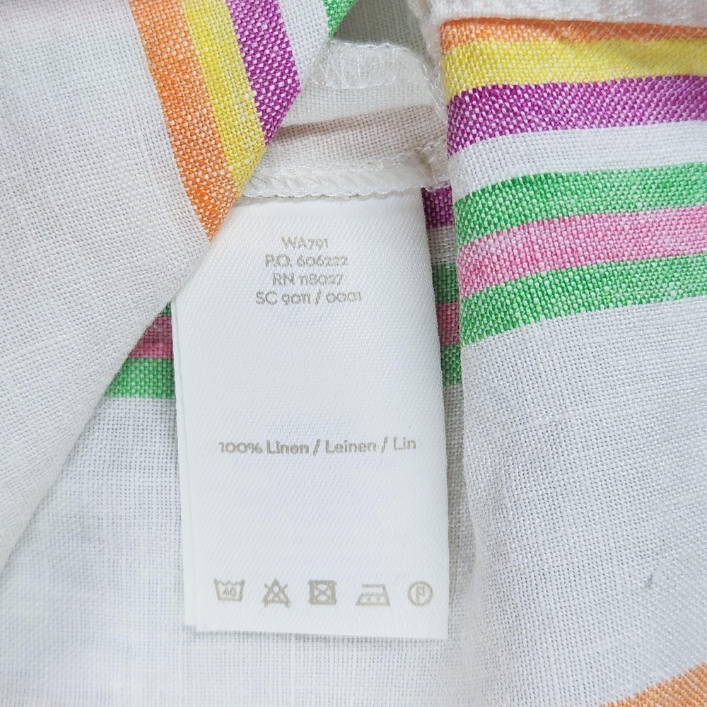 Boden Linen Tunic Blouse Womens 4 Multicolor Stripe 3/4 Sleeve Button Boat Neck - Picture 9 of 12